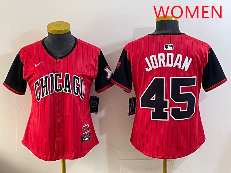 Women 2025 Chicago White Sox #45 Jordan Red Joint Name Nike MLB Jersey style 1
